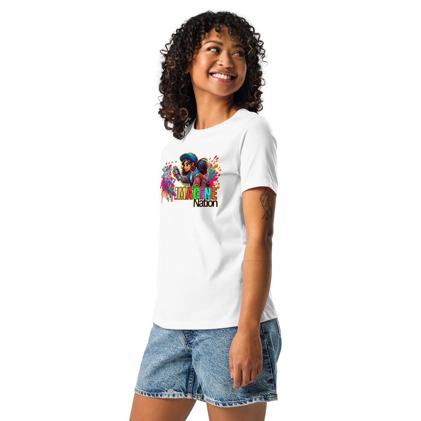 GraffyTees Girl Graffiti art Imagine Nation Women's Relaxed T-Shirt