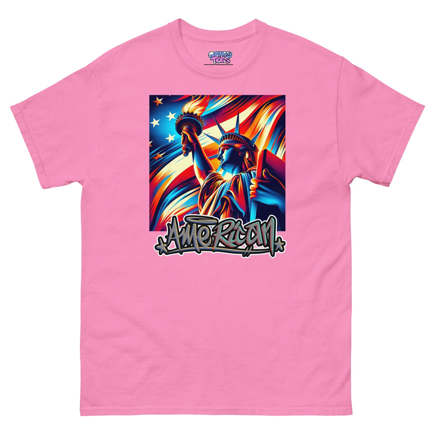 Graffytees American flag and Statue of Liberty 4th of July Men's classic tee