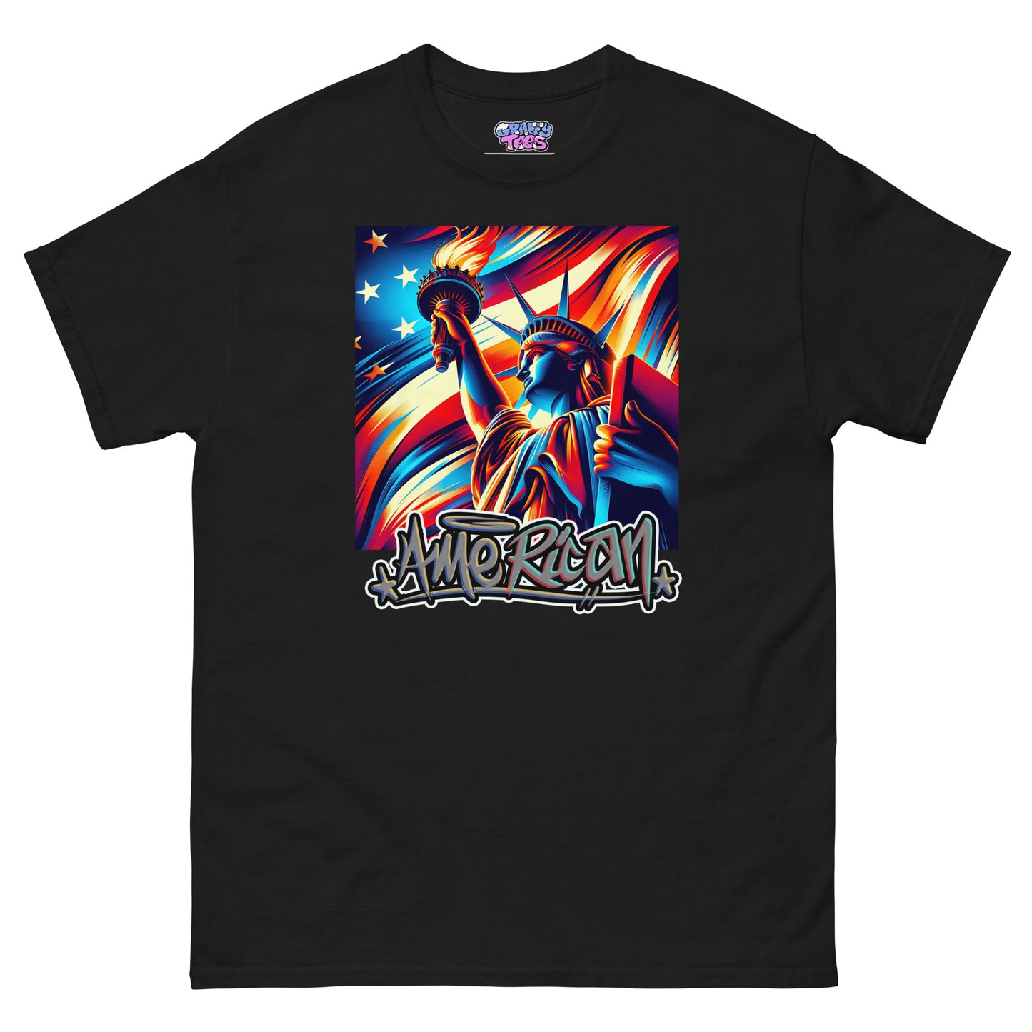 Graffytees American flag and Statue of Liberty 4th of July Men's classic tee