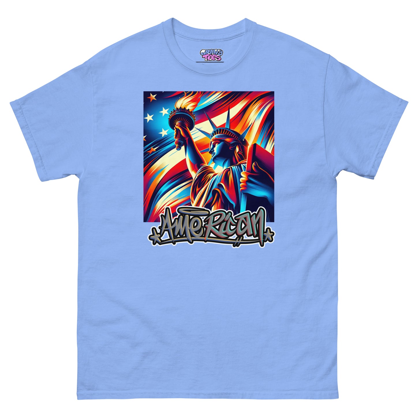 Graffytees American flag and Statue of Liberty 4th of July Men's classic tee