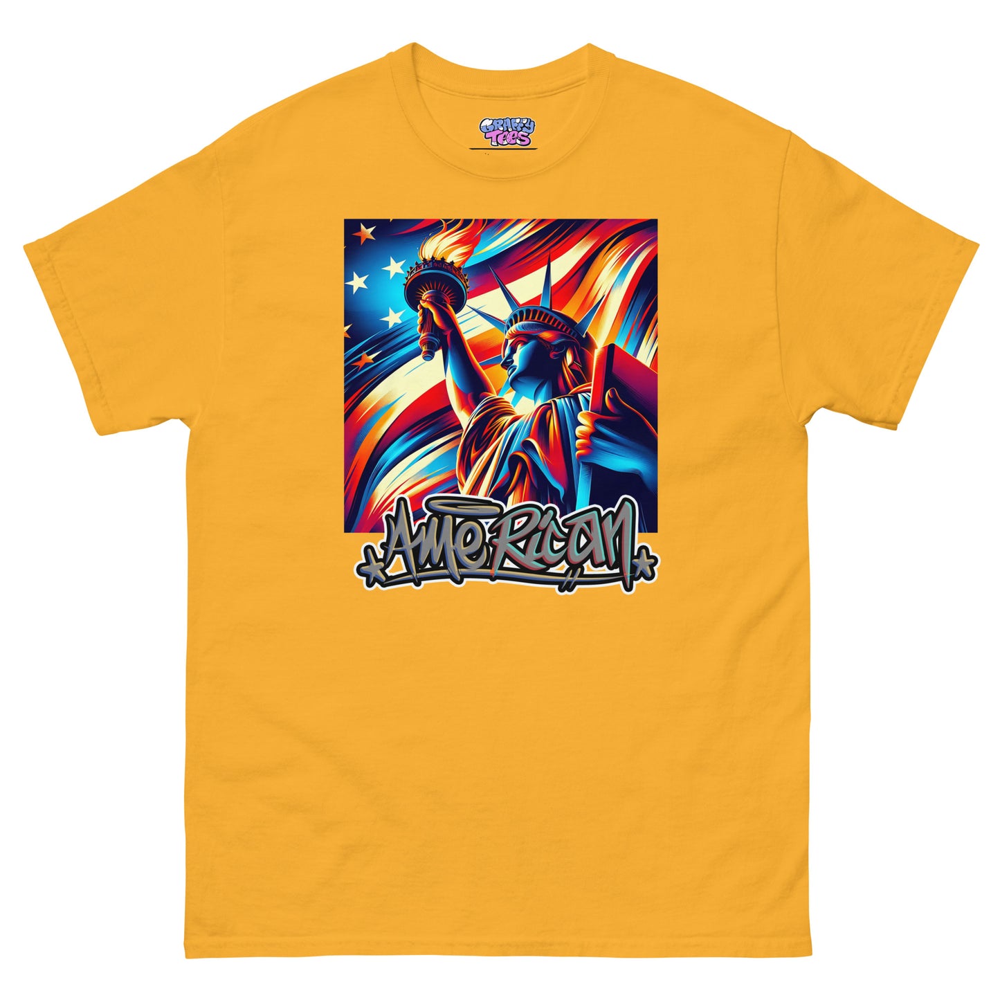 Graffytees American flag and Statue of Liberty 4th of July Men's classic tee