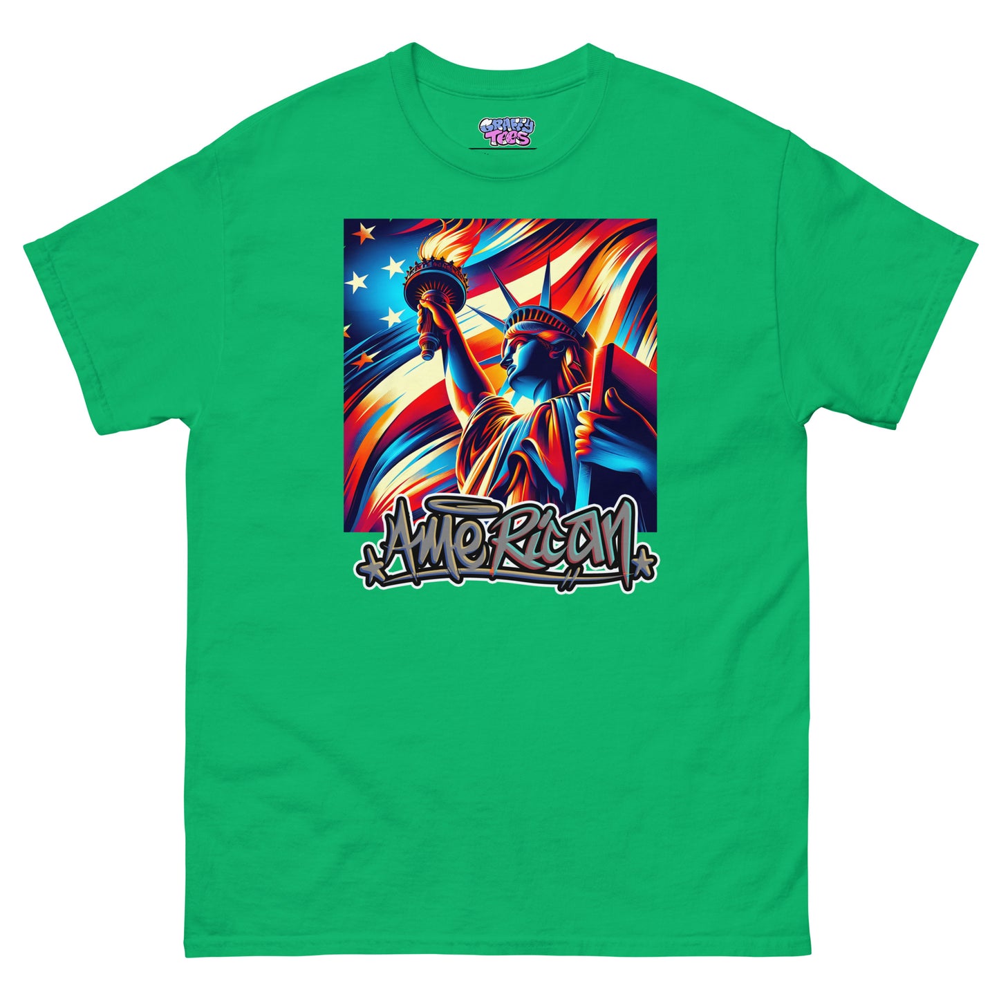 Graffytees American flag and Statue of Liberty 4th of July Men's classic tee