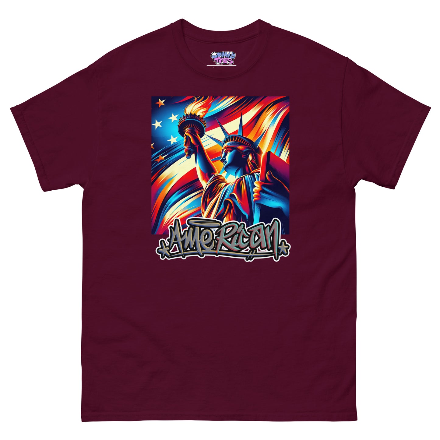 Graffytees American flag and Statue of Liberty 4th of July Men's classic tee