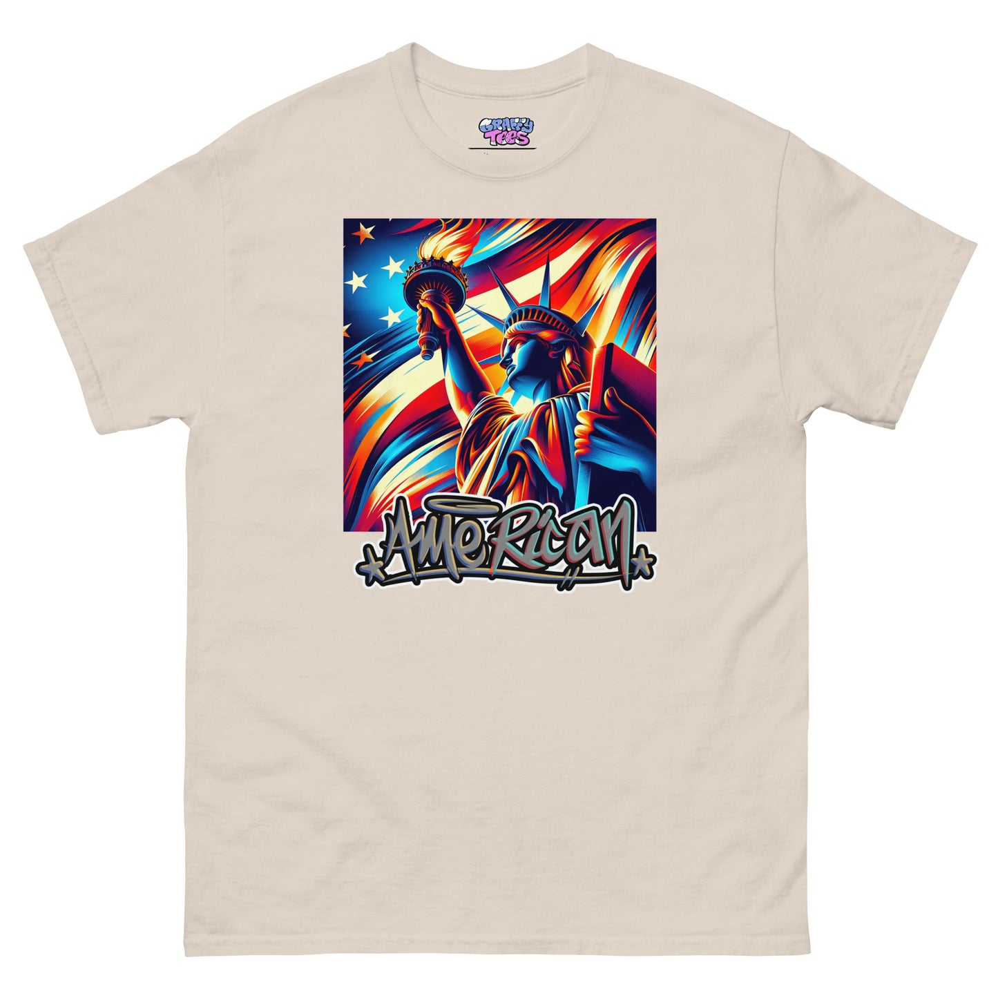 Graffytees American flag and Statue of Liberty 4th of July Men's classic tee