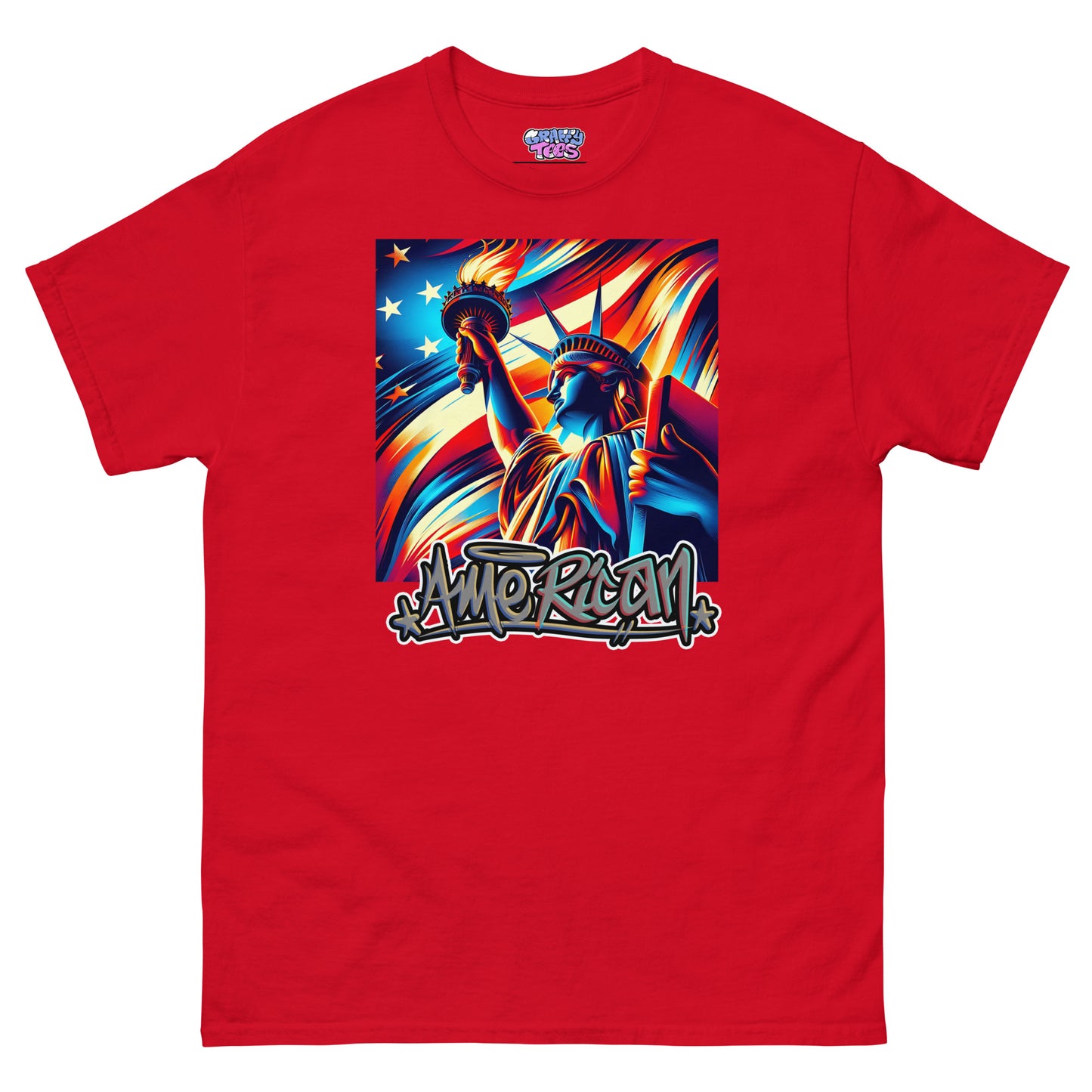 Graffytees American flag and Statue of Liberty 4th of July Men's classic tee