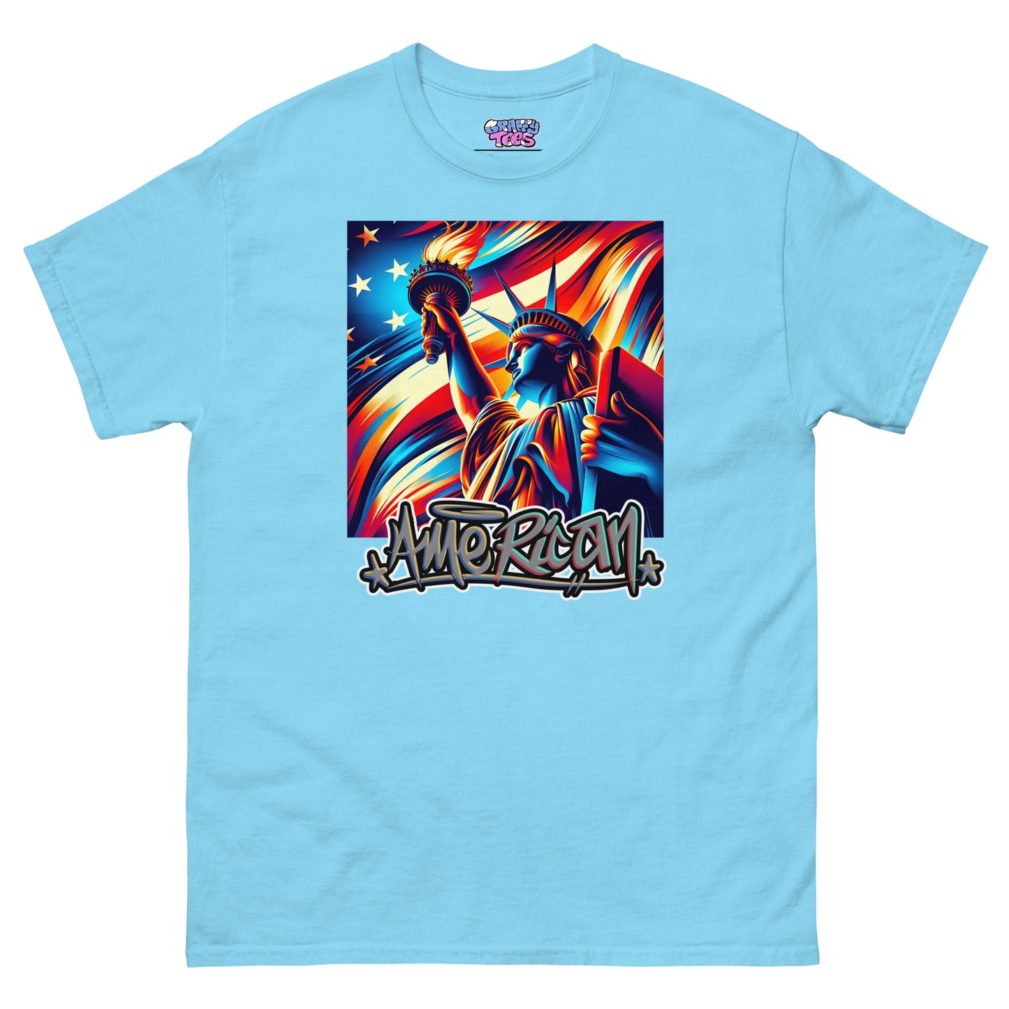 Graffytees American flag and Statue of Liberty 4th of July Men's classic tee