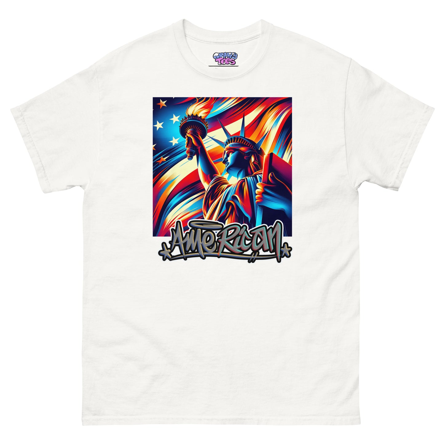 Graffytees American flag and Statue of Liberty 4th of July Men's classic tee