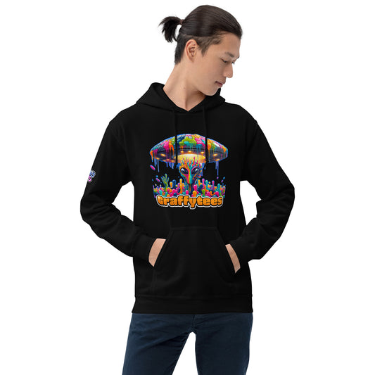 Artful Alienz colorful Alien and UFO Unisex Hoodie