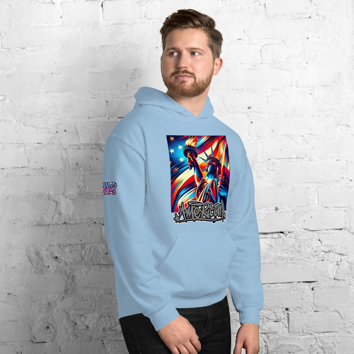 Graffytees American flag and Statue of Liberty 4th of July Unisex Hoodie