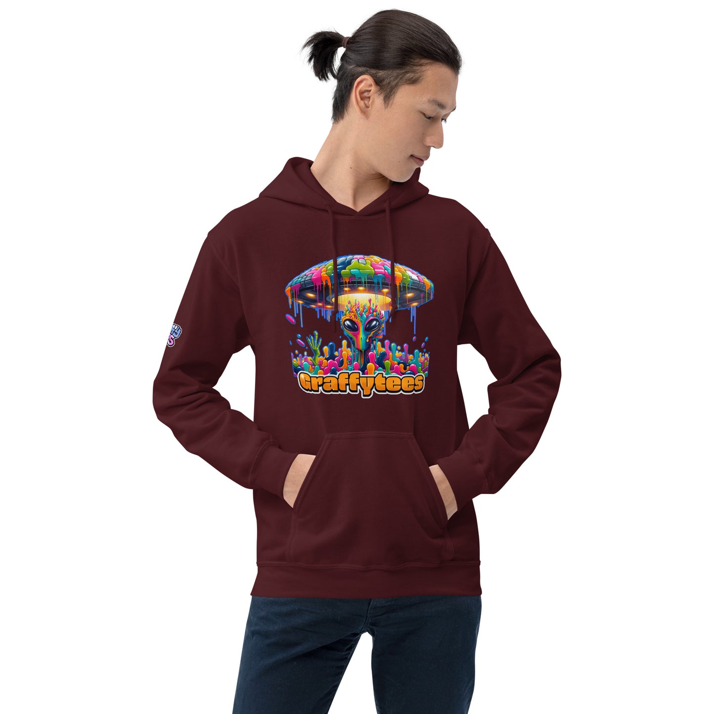 Artful Alienz colorful Alien and UFO Unisex Hoodie