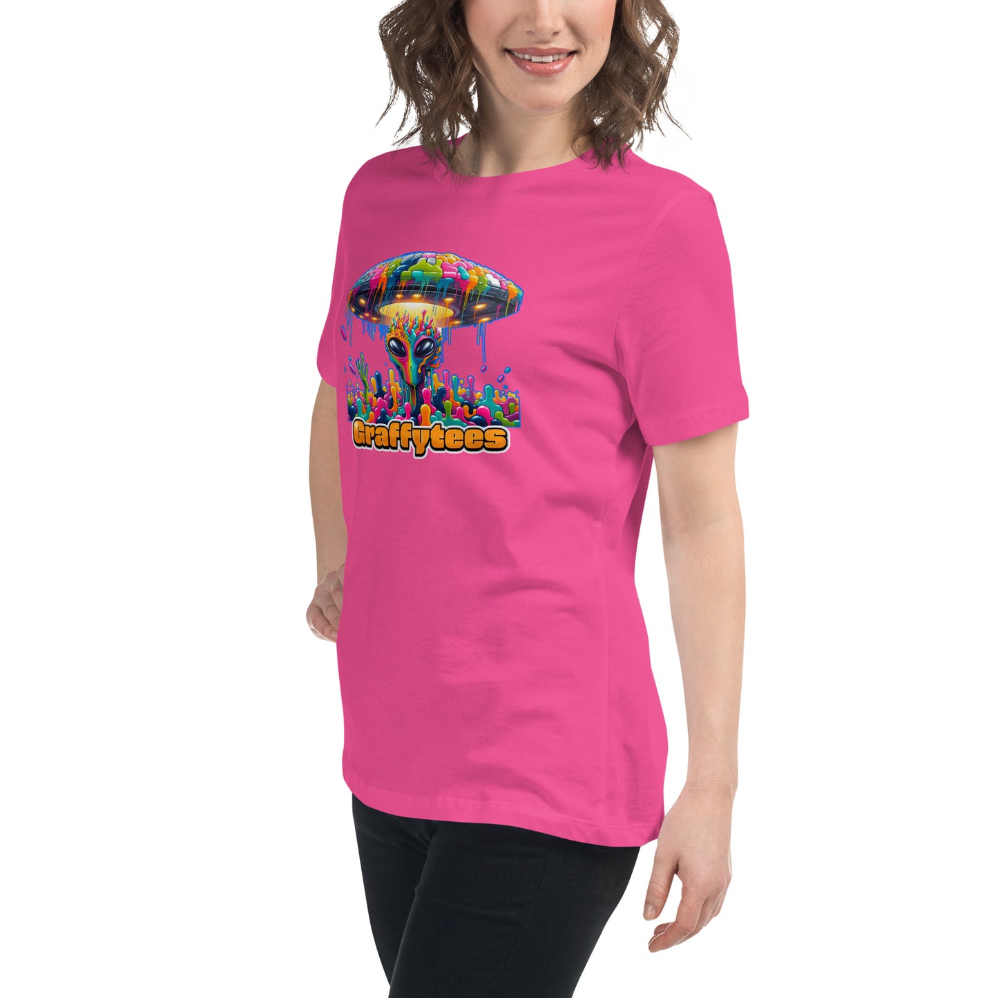 Artful Aliens Colorful Alien and UFO Women's Relaxed T-Shirt