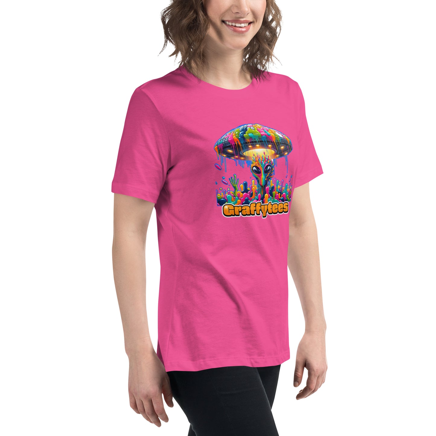 Artful Aliens Colorful Alien and UFO Women's Relaxed T-Shirt