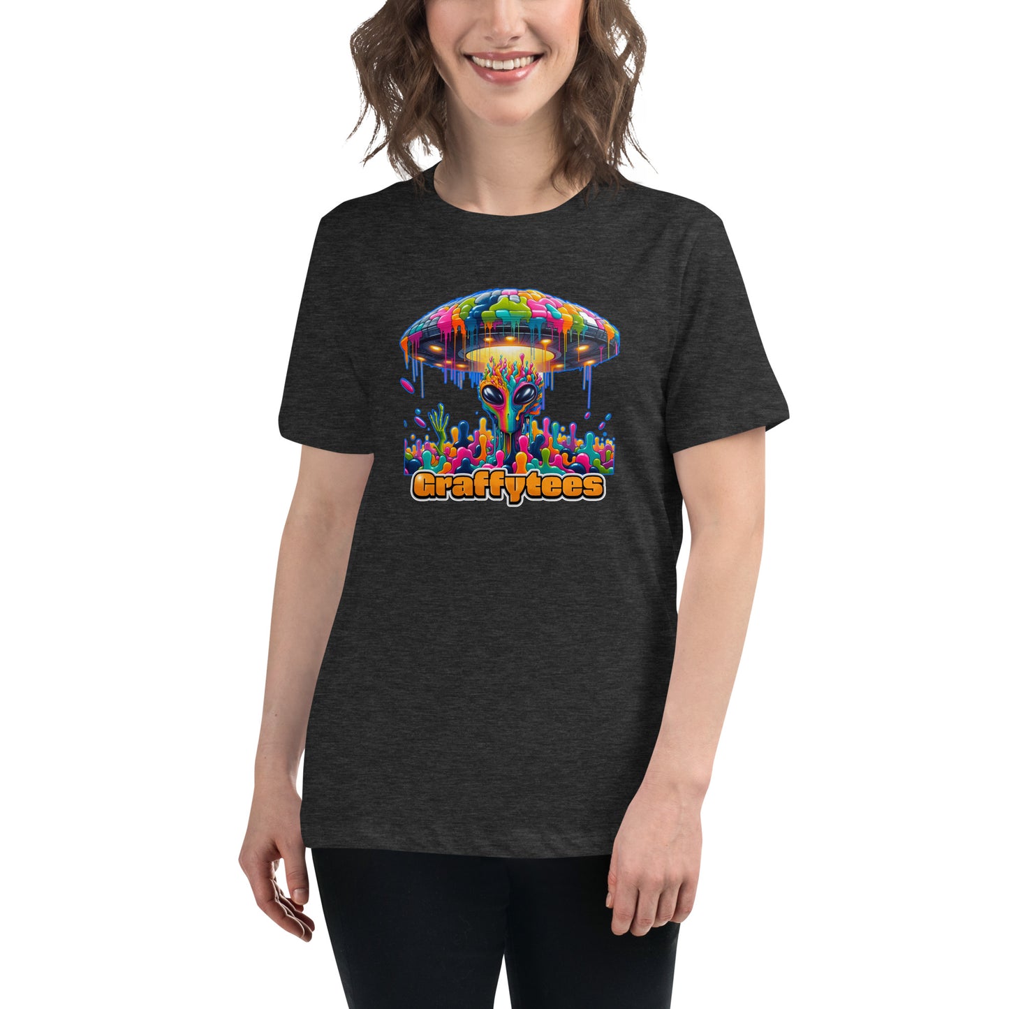 Artful Aliens Colorful Alien and UFO Women's Relaxed T-Shirt