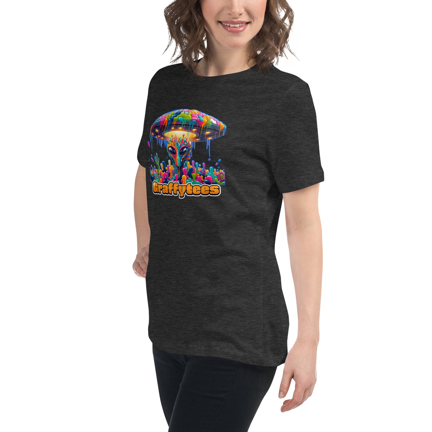 Artful Aliens Colorful Alien and UFO Women's Relaxed T-Shirt