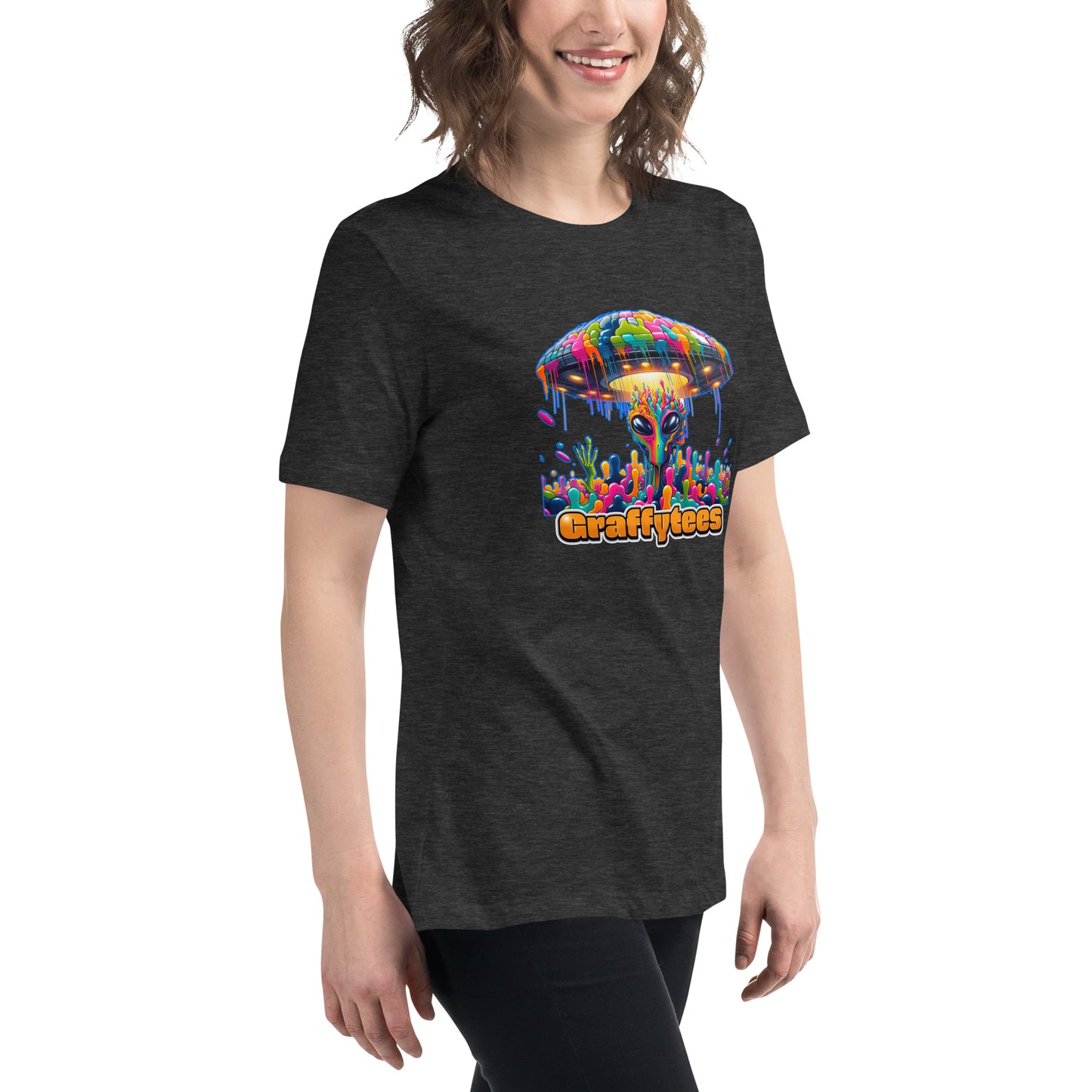 Artful Aliens Colorful Alien and UFO Women's Relaxed T-Shirt