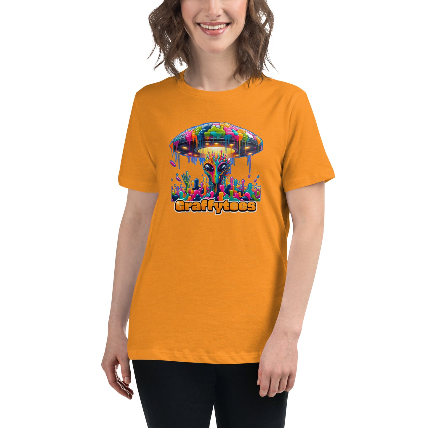 Artful Aliens Colorful Alien and UFO Women's Relaxed T-Shirt