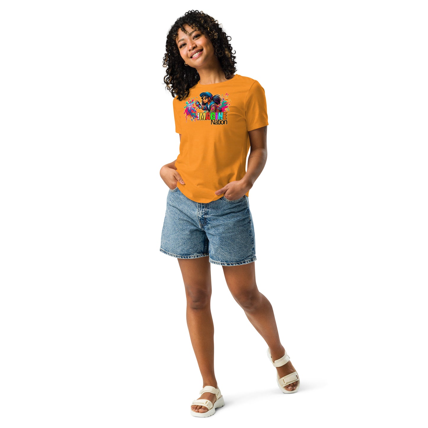 GraffyTees Girl Graffiti art Imagine Nation Women's Relaxed T-Shirt