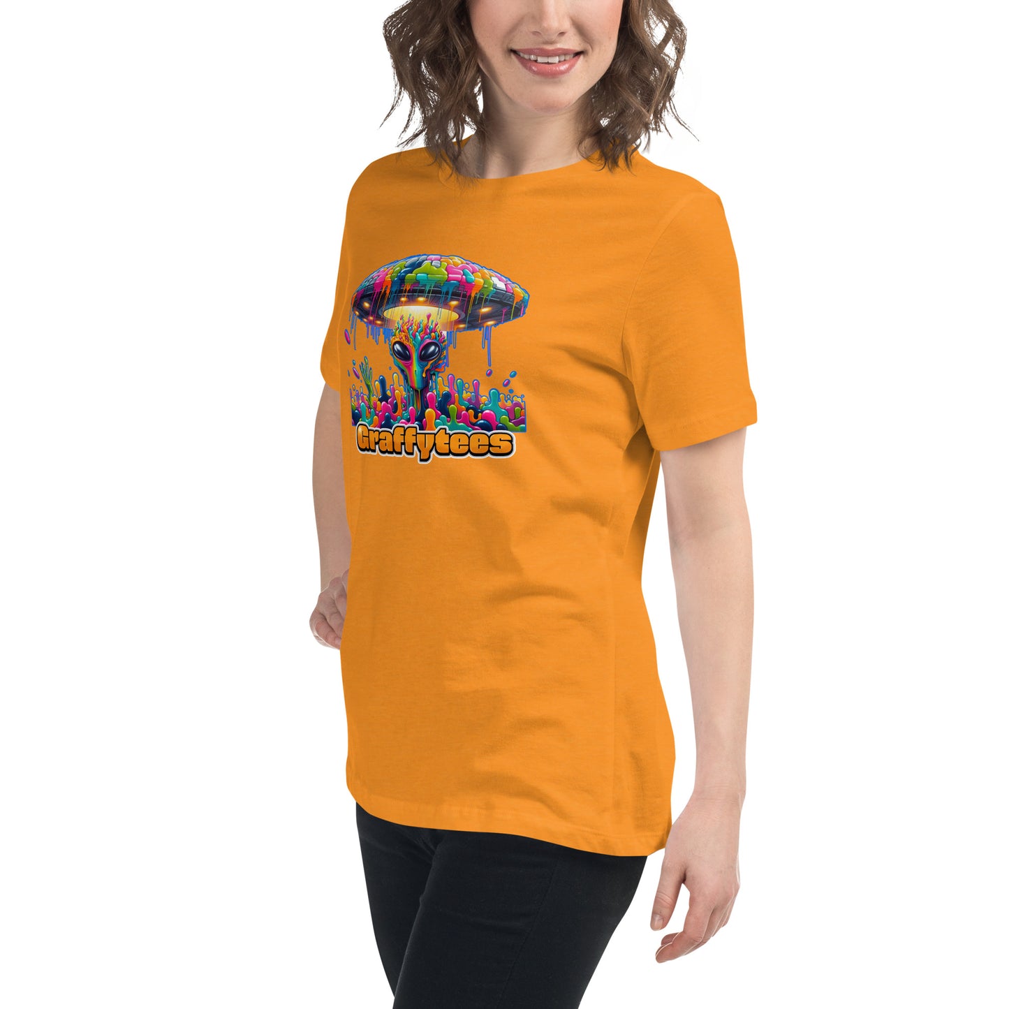 Artful Aliens Colorful Alien and UFO Women's Relaxed T-Shirt