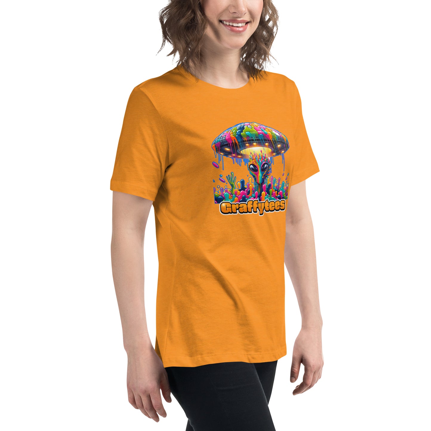 Artful Aliens Colorful Alien and UFO Women's Relaxed T-Shirt