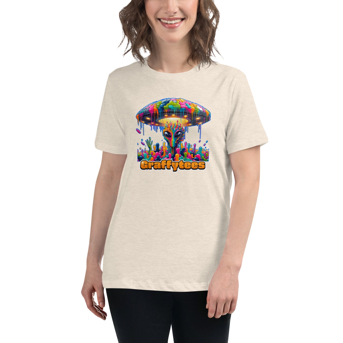 Artful Aliens Colorful Alien and UFO Women's Relaxed T-Shirt