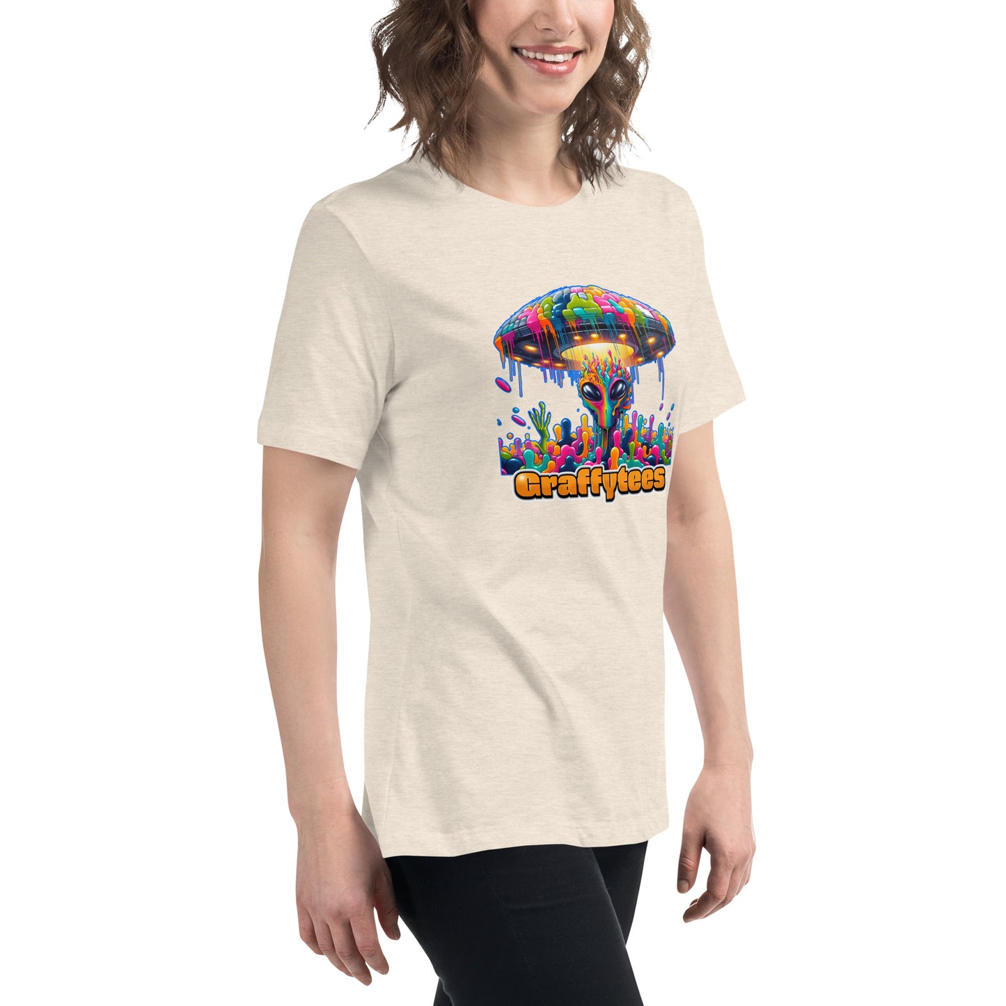 Artful Aliens Colorful Alien and UFO Women's Relaxed T-Shirt