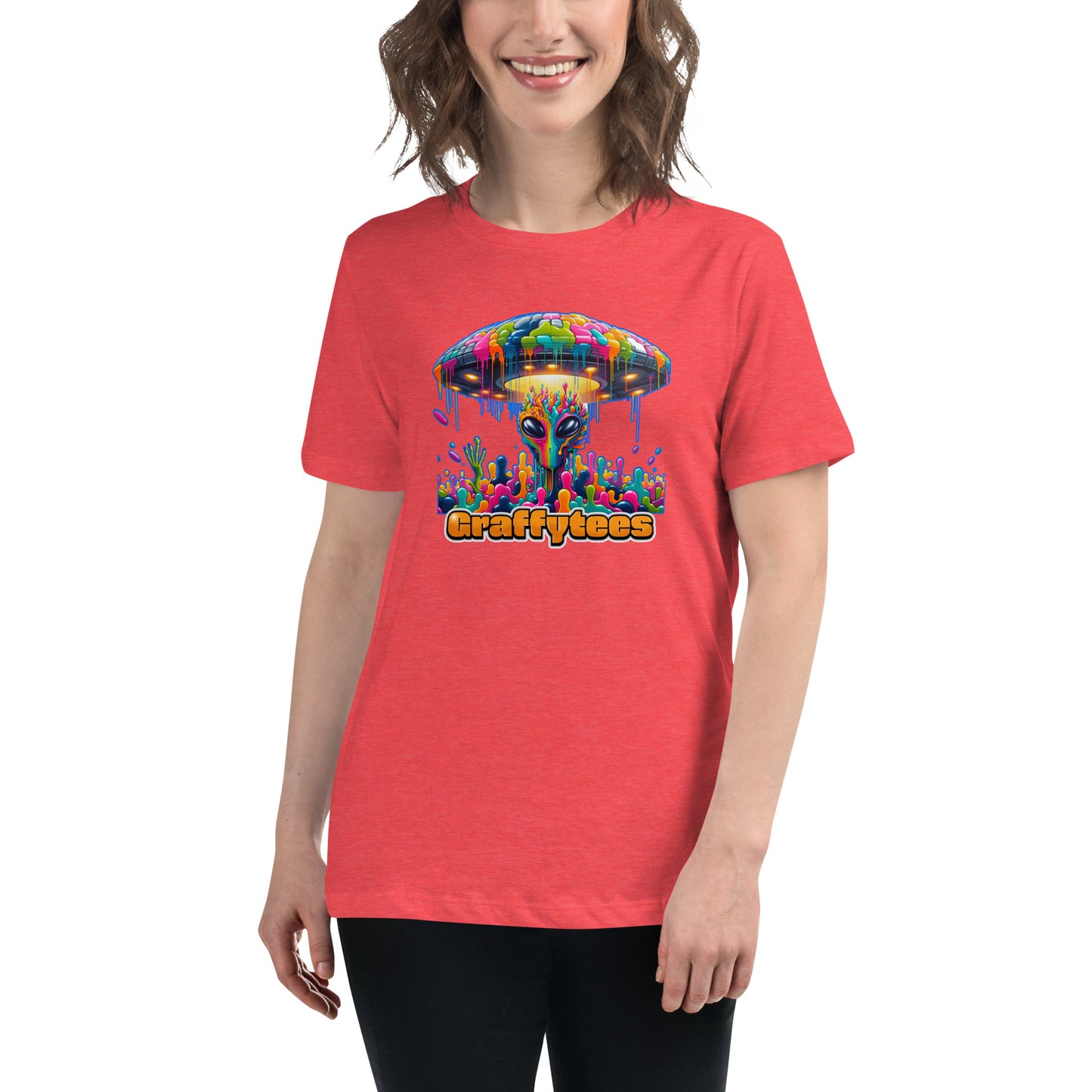 Artful Aliens Colorful Alien and UFO Women's Relaxed T-Shirt