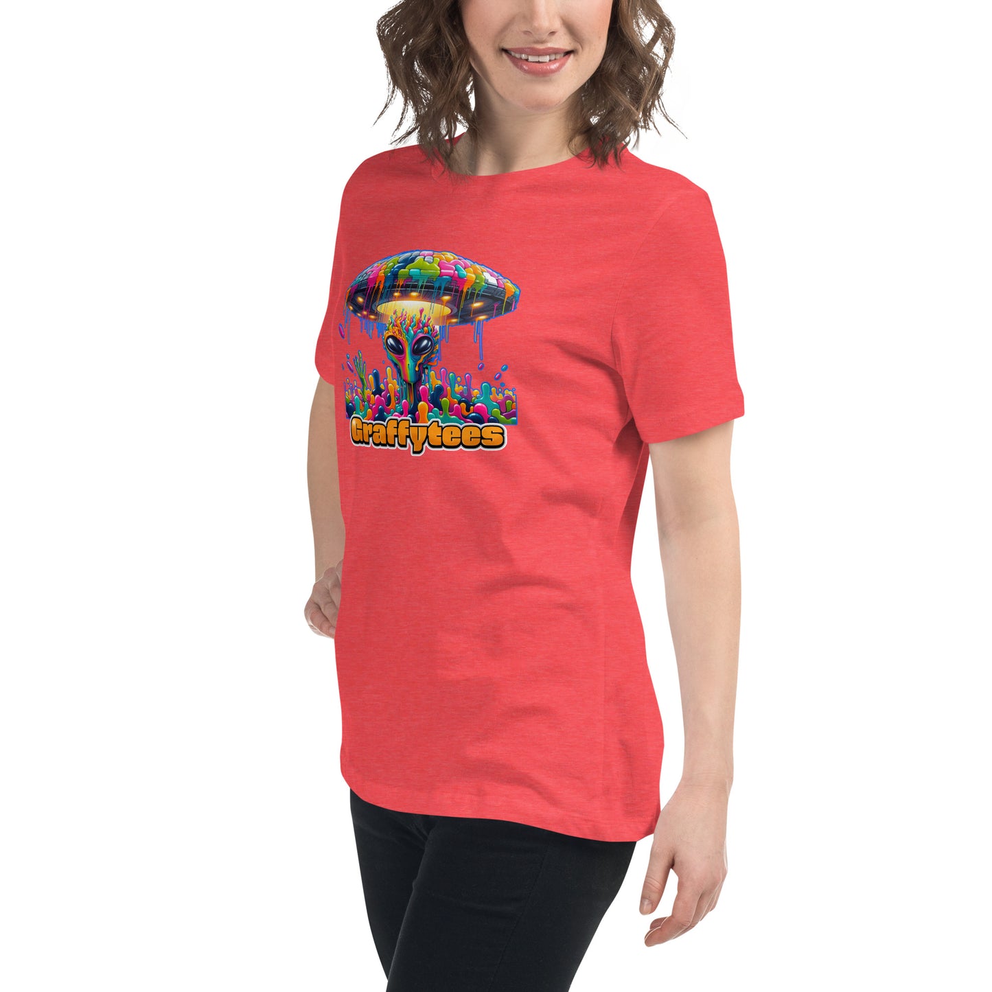 Artful Aliens Colorful Alien and UFO Women's Relaxed T-Shirt