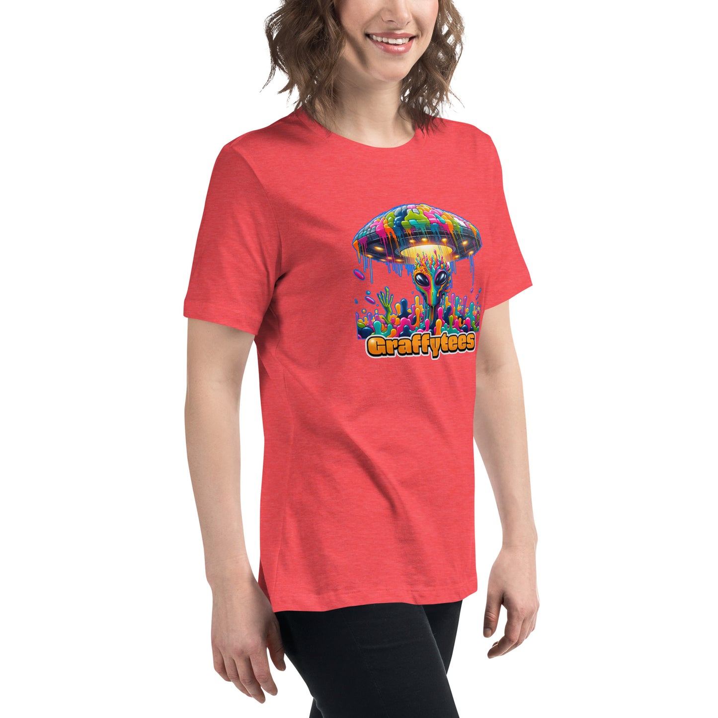 Artful Aliens Colorful Alien and UFO Women's Relaxed T-Shirt