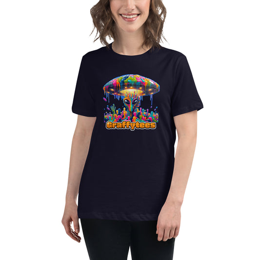 Artful Aliens Colorful Alien and UFO Women's Relaxed T-Shirt