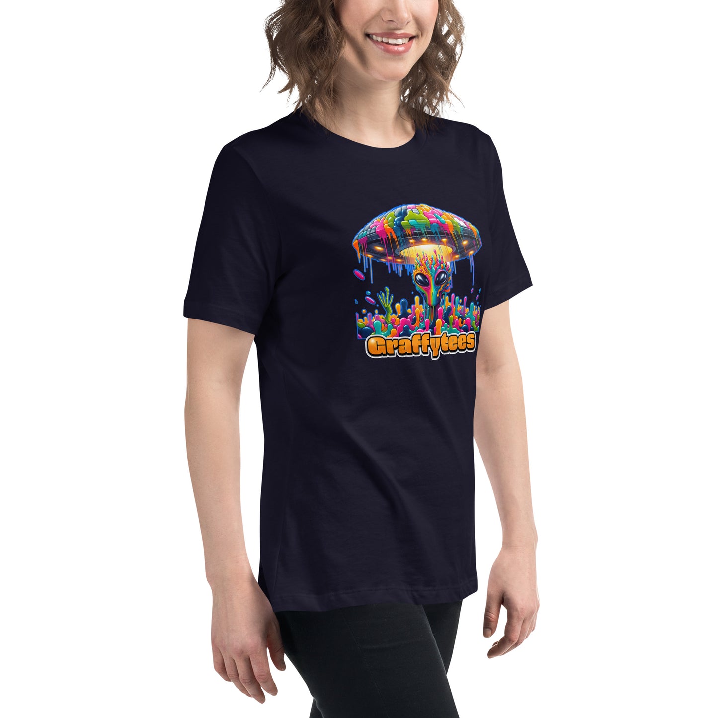 Artful Aliens Colorful Alien and UFO Women's Relaxed T-Shirt