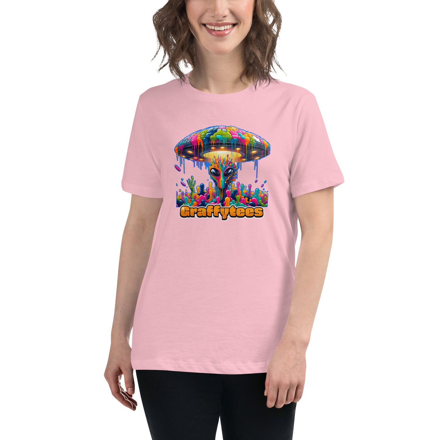 Artful Aliens Colorful Alien and UFO Women's Relaxed T-Shirt