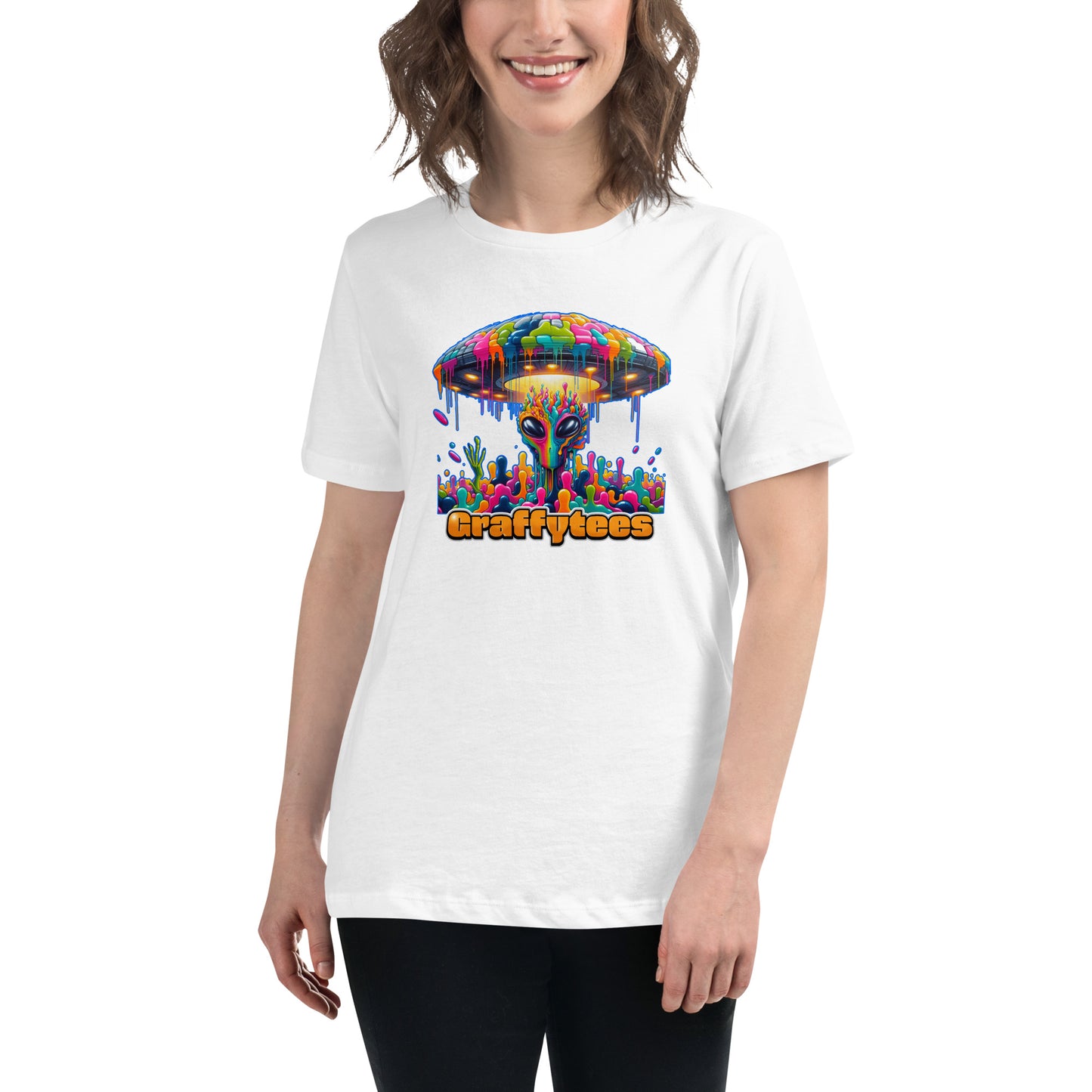 Artful Aliens Colorful Alien and UFO Women's Relaxed T-Shirt