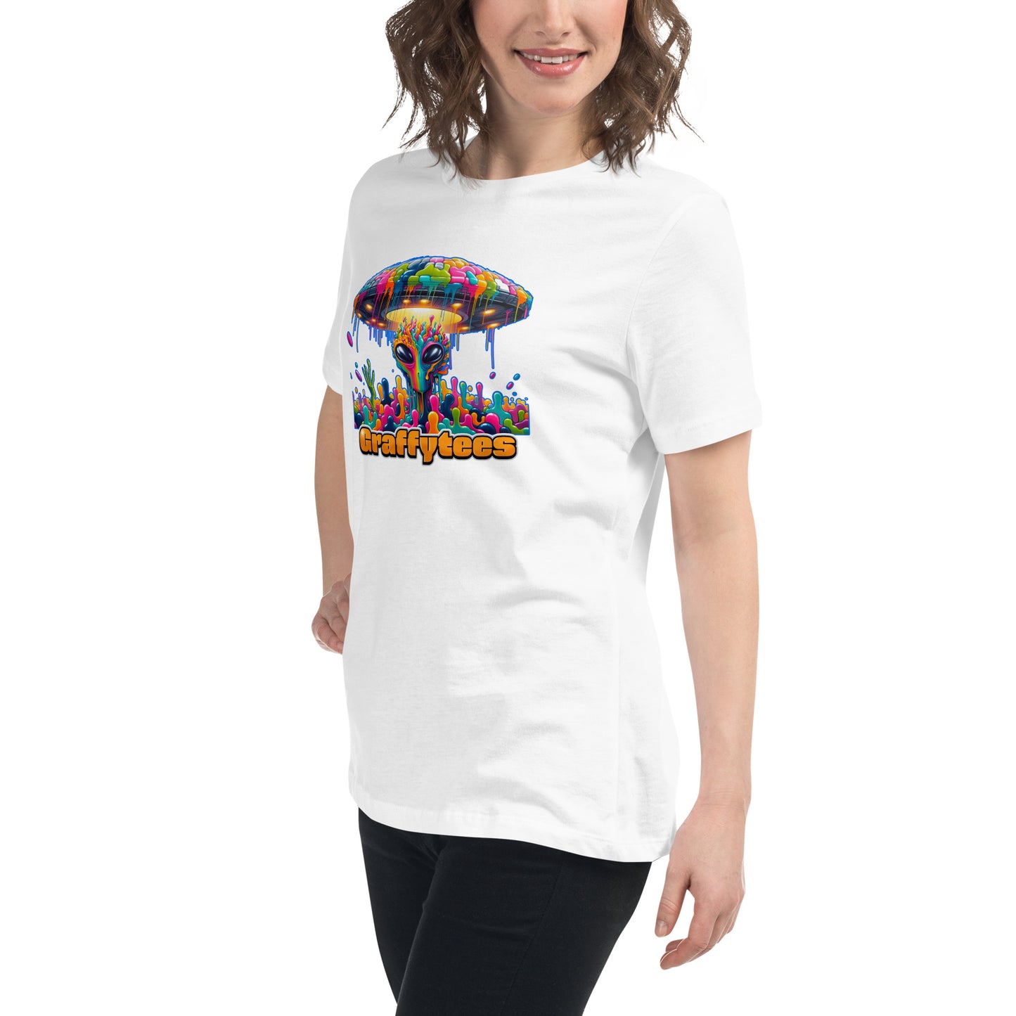 Artful Aliens Colorful Alien and UFO Women's Relaxed T-Shirt