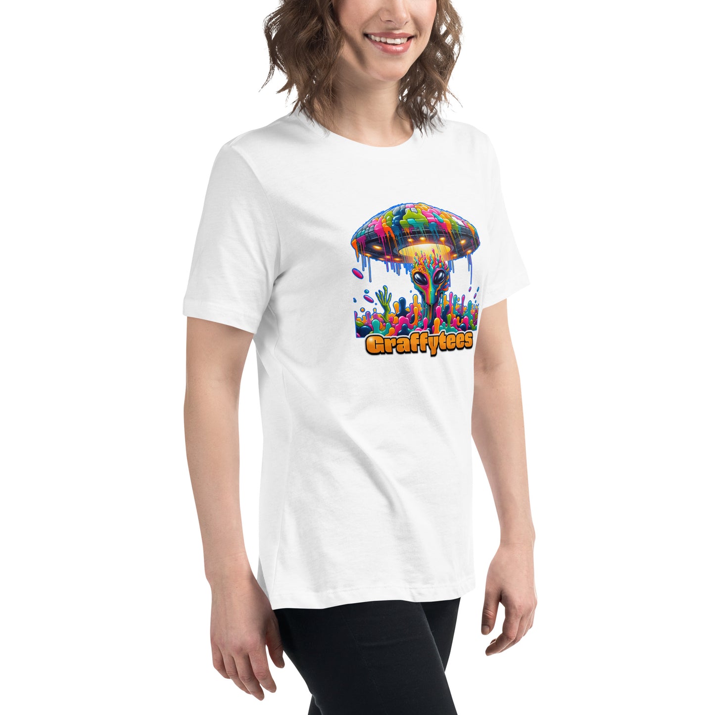 Artful Aliens Colorful Alien and UFO Women's Relaxed T-Shirt